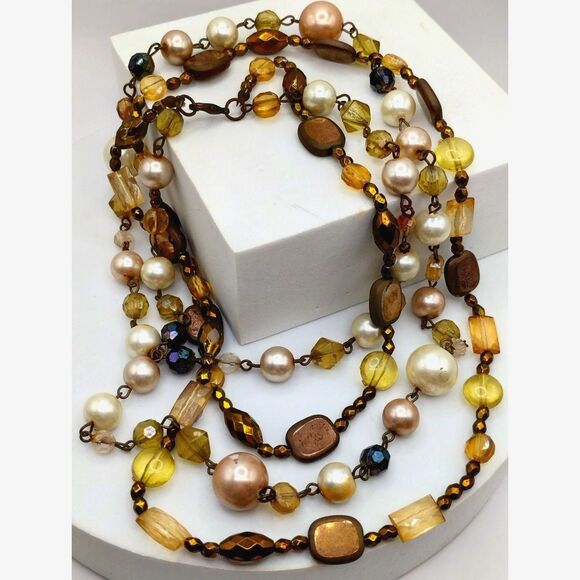 Necklace of 2 Strands of Multi Colored Beads in Fall Colors for Holidays - Picture 1 of 6